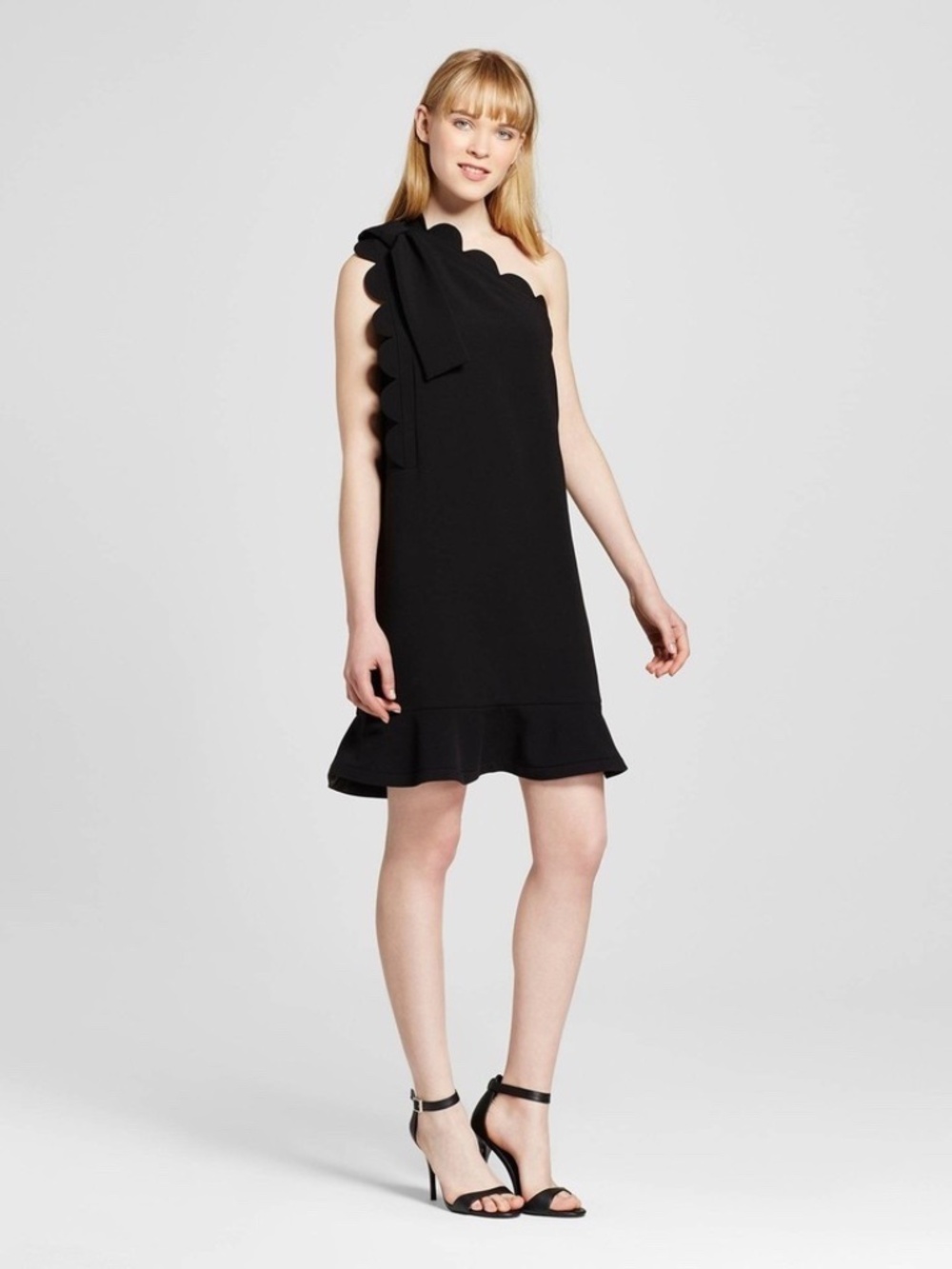 Black One Shoulder Scallop Dress Size XS Victoria Beckham